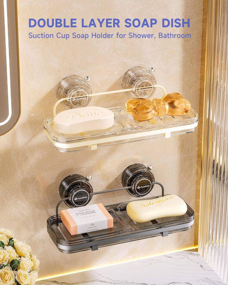 PEISAINOX Soap Dish for Shower Suction Cup Wall Soap Bar Holder Self Draining NO-Drilling Removable Sponge Holder for Bathroom Bathtub Kitchen Sink Waterproof Strong Vacuum Suction Adhesion - Image 2