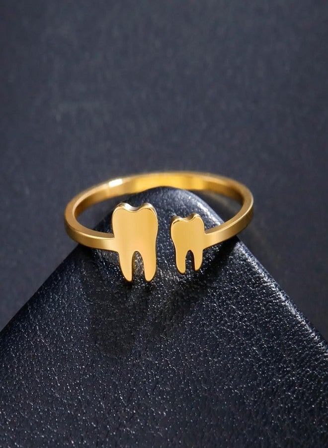 OIDIMS Cute Tiny Teeth Stacking Ring for Women Adjustable Statement Stainless Steel Lovely Pinky Tooth Extendable Ring Middle Tail Comfort Fit Finger Funny Jewelry Gift for Daughter Mom Birthday (Gold-Tone) - Image 5