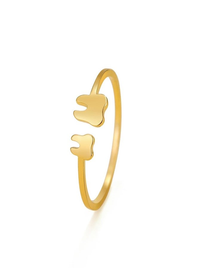 OIDIMS Cute Tiny Teeth Stacking Ring for Women Adjustable Statement Stainless Steel Lovely Pinky Tooth Extendable Ring Middle Tail Comfort Fit Finger Funny Jewelry Gift for Daughter Mom Birthday (Gold-Tone) - Image 1