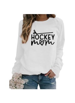Hockey Mom Printed Crewneck Sweatshirt Oversized White (black font)