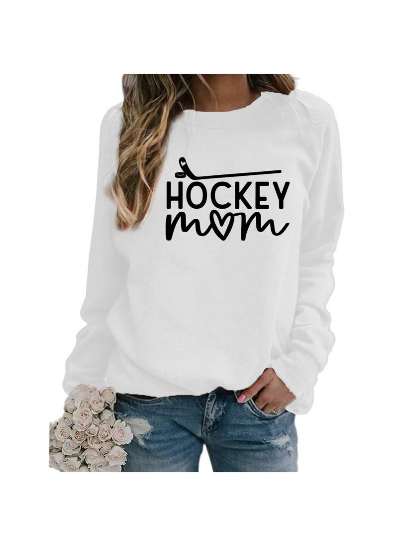 Generic - Hockey Mom Printed Crewneck Sweatshirt Oversized White (black font) - Image 1