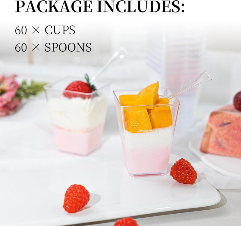 HOMIP 60Pack 5oz Plastic Dessert Cups with Spoons No Lids  Ideal for Yogurt Parfaits Pudding Fruit Ice Cream  Party Desserts  Perfect for Events  Gatherings - Image 3