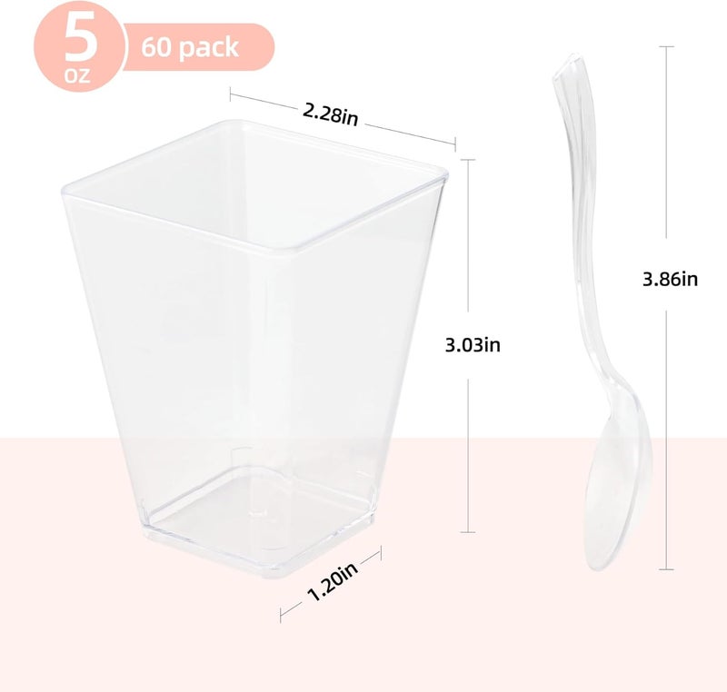 HOMIP 60Pack 5oz Plastic Dessert Cups with Spoons No Lids  Ideal for Yogurt Parfaits Pudding Fruit Ice Cream  Party Desserts  Perfect for Events  Gatherings - Image 2