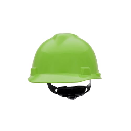 MSA 815565 V-Gard Cap Style Safety Hard Hat With Fas-Trac III Ratchet Suspension | Polyethylene Shell, Superior Impact Protection, Self Adjusting Crown Straps - Standard Size in Bright Lime Green - Image 1