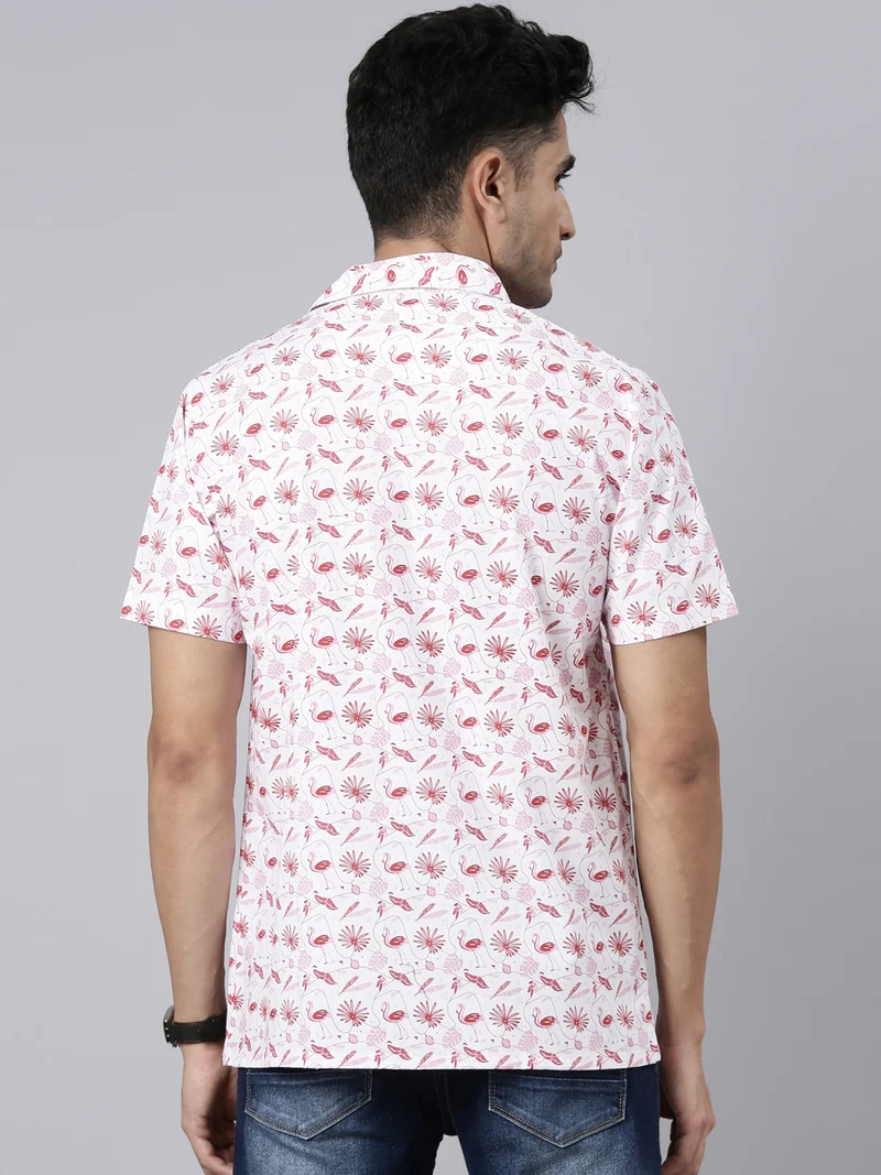 Joven White Printed Camp Collar Casual Shirt for Men