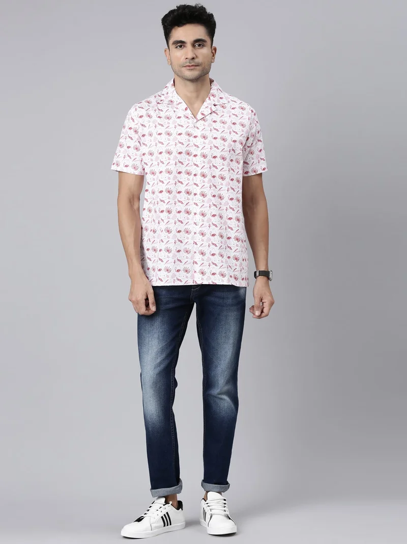 Joven  White Printed Camp Collar Casual Shirt for Men for Men | Best Price UAE