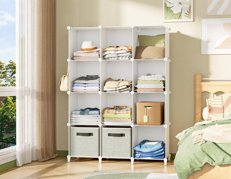 HOMIDEC Closet Organizer, 12-Cube Closet Organizers and Storage, Portable Closet Shelves, Clothing Storage (White) - Image 2