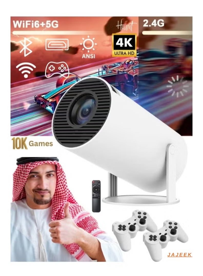 JAJEEK 4K Projector with Gaming Console | 2-in-1 Gaming Projector with 64GB Retro Games, 10000+ Classic Games, 1080P Portable Smart Projector, WiFi 6, BT 5.0, Compatible with Android, iOS, TV Box, HDMI, USB, PS4, Game Controller  - Image 1