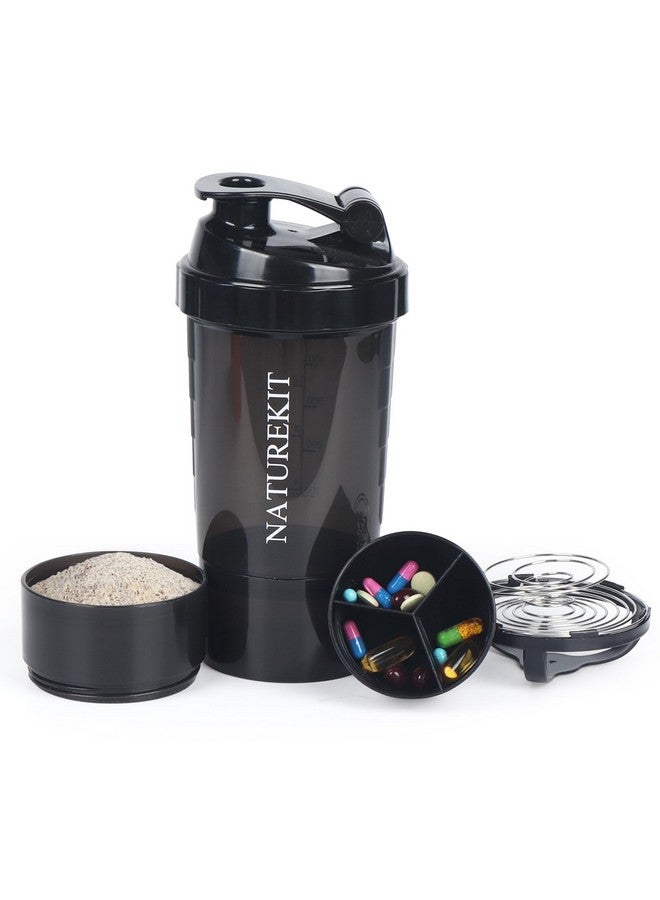 NATUREKIT Shaker Bottle,Protein Shaker Bottle, 16 oz GYM Shaker Cup with shaker Ball,Shaker Cups for Protein Shakes, Drink Mixer Bottle with Storage,BAP Free,Leakproof，Black - Image 1