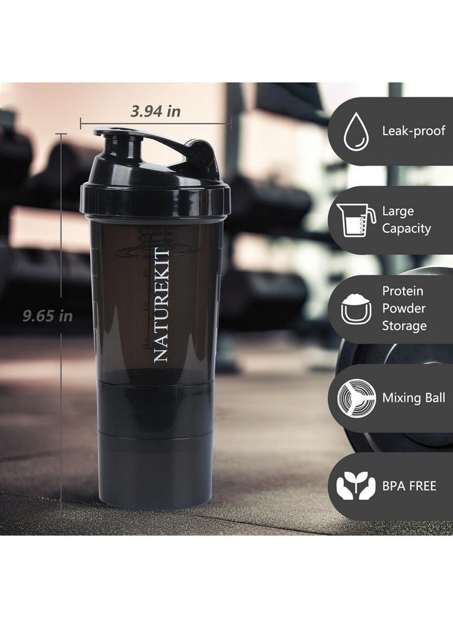 NATUREKIT Shaker Bottle,Protein Shaker Bottle, 16 oz GYM Shaker Cup with shaker Ball,Shaker Cups for Protein Shakes, Drink Mixer Bottle with Storage,BAP Free,Leakproof，Black - Image 2