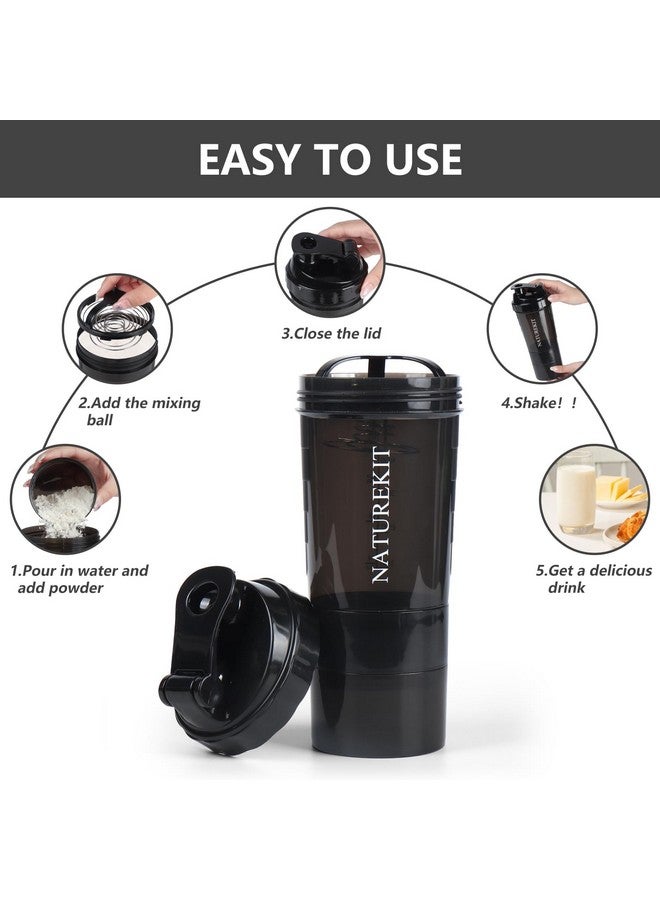 NATUREKIT Shaker Bottle,Protein Shaker Bottle, 16 oz GYM Shaker Cup with shaker Ball,Shaker Cups for Protein Shakes, Drink Mixer Bottle with Storage,BAP Free,Leakproof，Black - Image 5