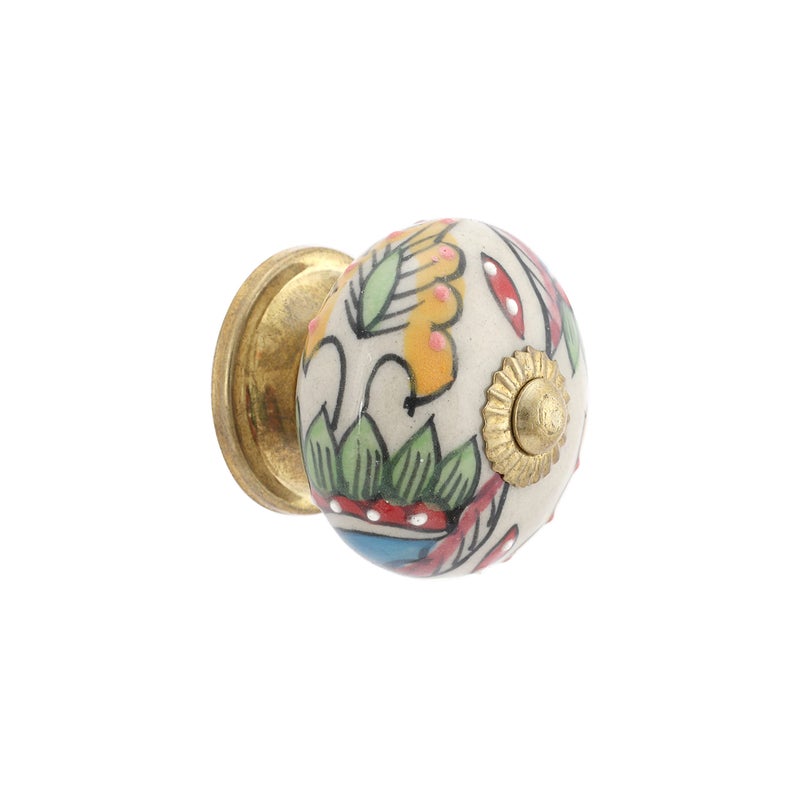 Rasiya Art Dresser Knobs for Cabinets and Drawers - Handmade Ceramic Kitchen Cupboard Wardrobe Pull Handle Countryside Boho Decor Furniture Hardware - Multicolor Leaf - Pack of 4 - Image 1
