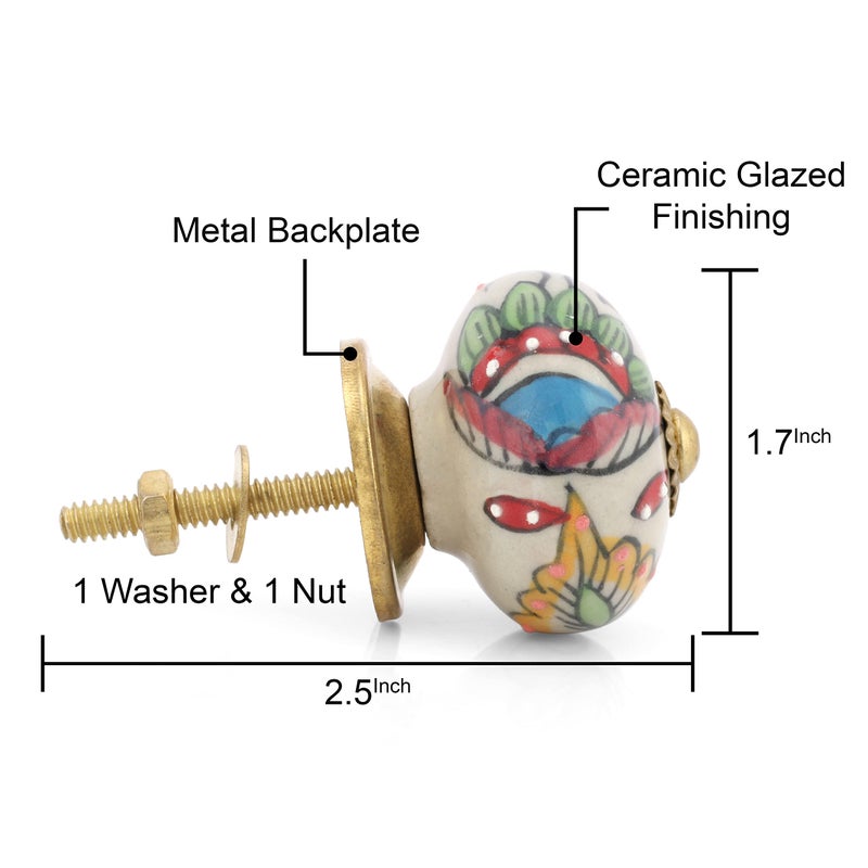 Rasiya Art Dresser Knobs for Cabinets and Drawers - Handmade Ceramic Kitchen Cupboard Wardrobe Pull Handle Countryside Boho Decor Furniture Hardware - Multicolor Leaf - Pack of 4 - Image 2