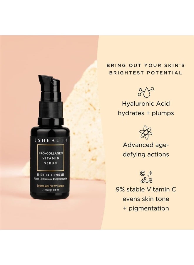 JSHealth سيروم فيتامين سي للوجه - سيروم حمض الهيالورونيك المشرق - سيروم فيتامين سي المضاد للشيخوخة للوجه - سيروم مرطب للوجه مع النياسيناميد - Image 2
