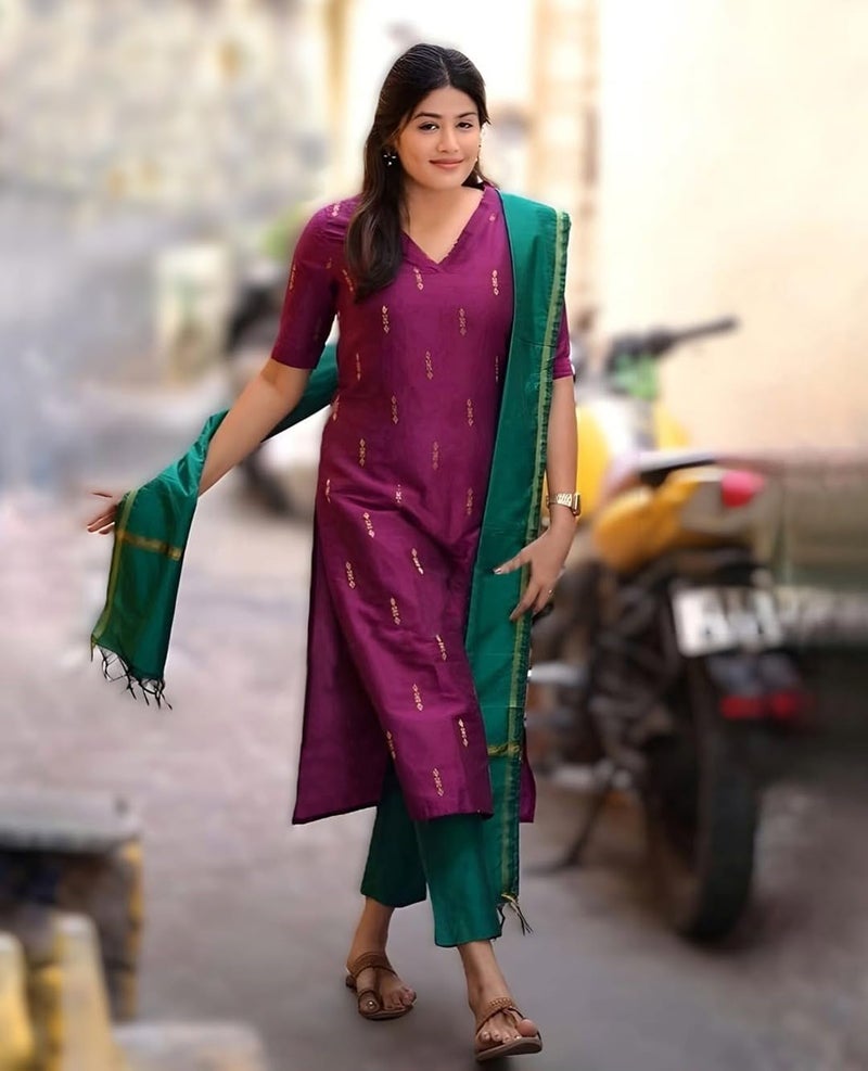 GoSriKi Women's Rayon Viscose Printed Straight Kurta with Pant and Dupatta (Opera Magenta-GS_L_Magenta_Large) - Image 4