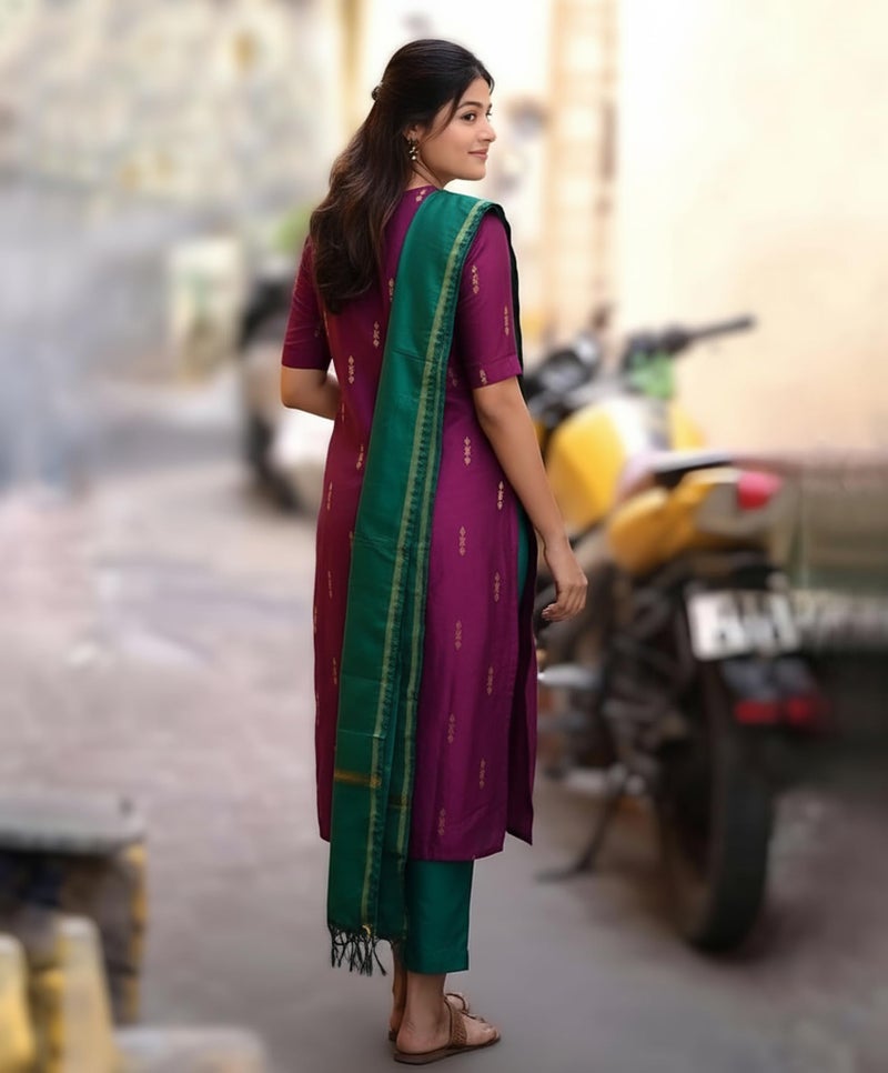 GoSriKi Women's Rayon Viscose Printed Straight Kurta with Pant and Dupatta (Opera Magenta-GS_L_Magenta_Large) - Image 2