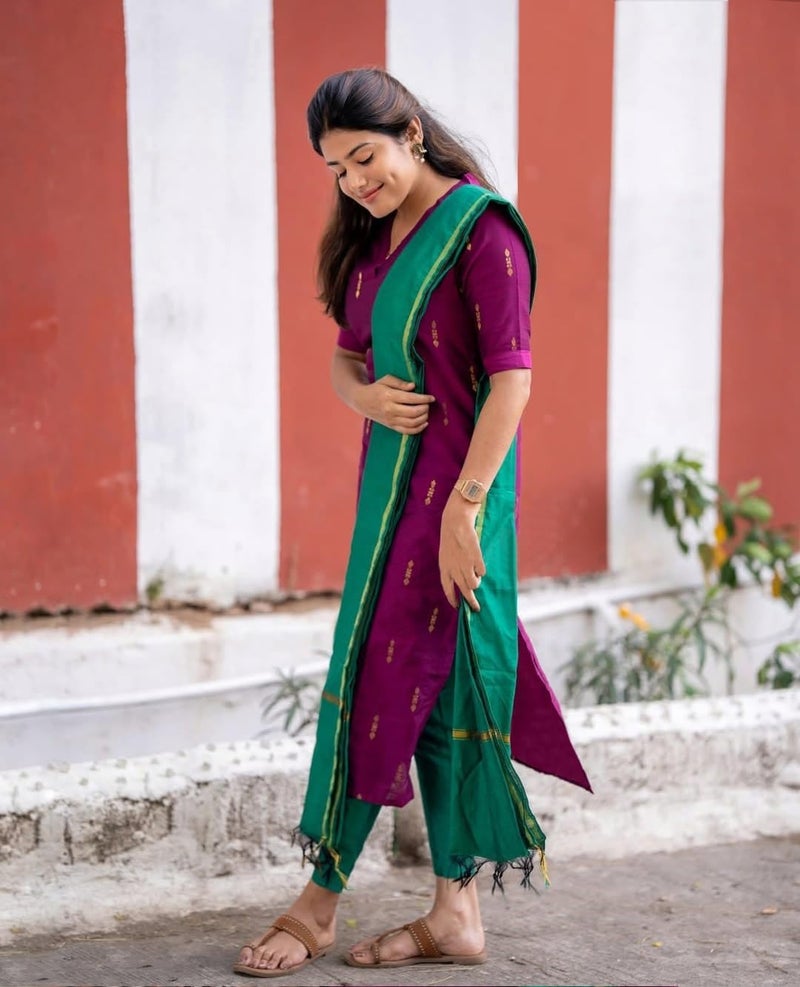 GoSriKi Women's Rayon Viscose Printed Straight Kurta with Pant and Dupatta (Opera Magenta-GS_L_Magenta_Large) - Image 3