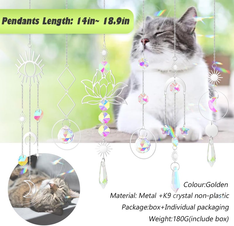 ilclviz Suncatcher Crystal Hanging Sun Catcher Prism with Chain Pendant Ornament Crystal Balls for Window 6 Pieces - Image 4