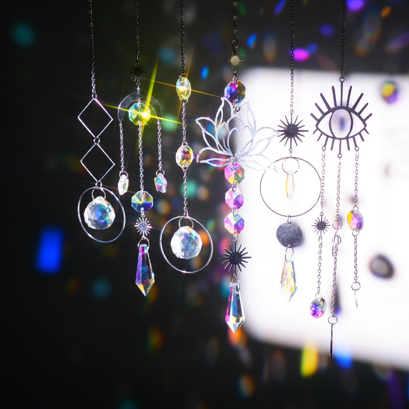 ilclviz Suncatcher Crystal Hanging Sun Catcher Prism with Chain Pendant Ornament Crystal Balls for Window 6 Pieces - Image 3