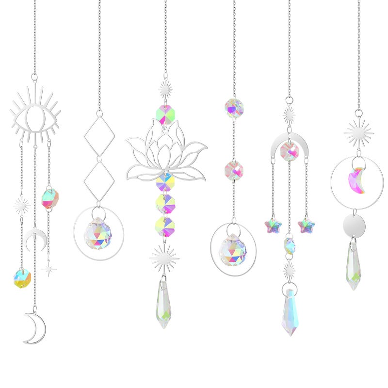 ilclviz Suncatcher Crystal Hanging Sun Catcher Prism with Chain Pendant Ornament Crystal Balls for Window 6 Pieces - Image 1