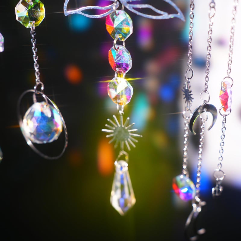 ilclviz Suncatcher Crystal Hanging Sun Catcher Prism with Chain Pendant Ornament Crystal Balls for Window 6 Pieces - Image 5