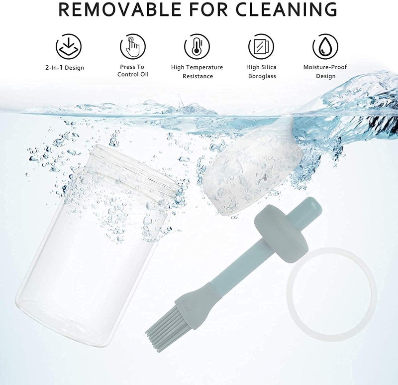 Honbuty® 2in1 Oil Dispenser Bottle,Oil Dispenser with Silicone Oil Brush, Wide Opening Oil Bottle, 230ml Oil Container for Cooking, Baking, BBQ, Marinating - Image 4