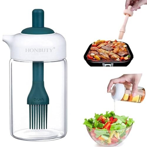 Honbuty® 2in1 Oil Dispenser Bottle,Oil Dispenser with Silicone Oil Brush, Wide Opening Oil Bottle, 230ml Oil Container for Cooking, Baking, BBQ, Marinating - Image 1