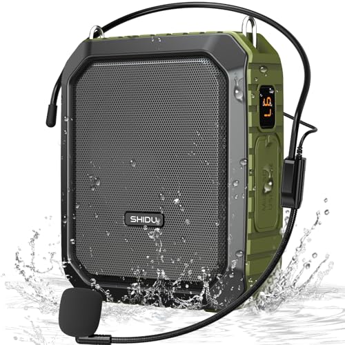 SHIDU Voice Amplifier for Teacher with Portable Microphone and Speaker, 18W Megaphone with Wired Mic Headset, IPX5 Waterproof & Rechargeable Bluetooth Speaker Systems for Tour Guide (NOT Wireless) - Image 1