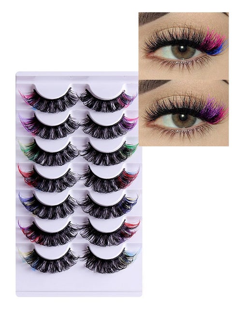 7 Pairs Colored Lashes Set, C Curl Anime Lash, Eyelash Extension, DD Curl Natural Thick Volume Lashes, Fluffy Long False Eyelashes Reusable, Bright and Enlarged Eye