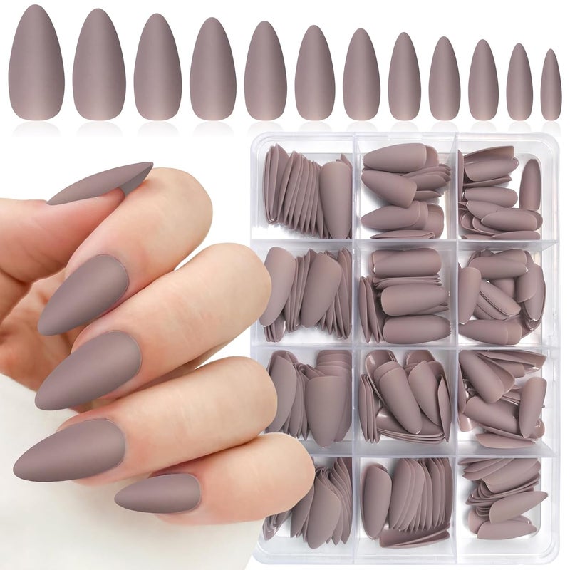 240PC Almond Press on Nails Medium Legnth Fake Nails Matte Almond Nails Press on Nail Short Stiletto False Nail Tips Colored Artificial Fingernail & Nail Glue Ahdesive Tabs for Women Girls