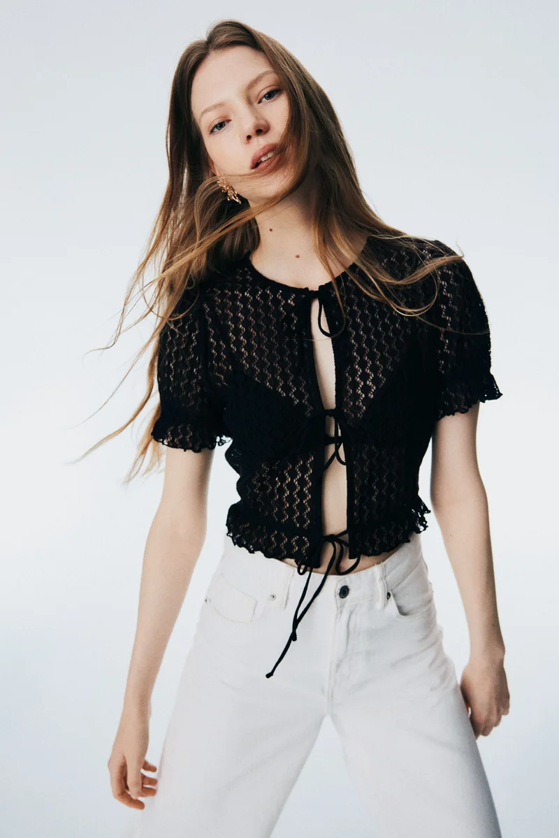 H&M Cropped pointelle-knit top