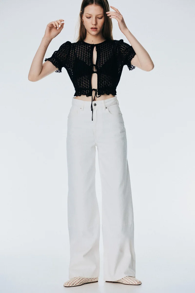 H&M Cropped pointelle-knit top