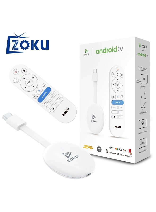 ZOKU Z4 Android TV Stick 16.0 – 8K Ultra HD Streaming Dongle, Allwinner H618 Quad-Core, 2GB RAM 16GB ROM, WiFi 6 & Bluetooth 5.4, Voice Remote with Google Assistant, Chromecast Built-in, Dolby Audio, 4K HDR10+ Media Player for Netflix YouTube Disney+ - Image 1