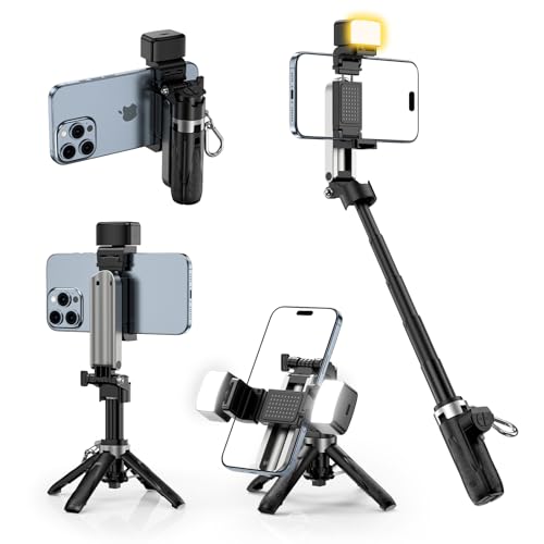 CloudValley PocketFlex Mini Tripod with Fill Light Zoom Control 3in1 Pocket Selfie Stick Compatible with MagSafe Magnetic Clamp Mount Bluetooth Remote for iPhoneAndroid Vlog Photo - Image 1