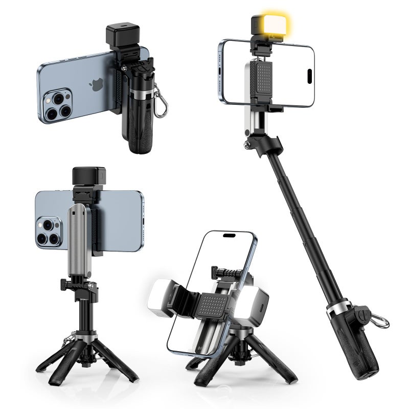 CloudValley PocketFlex Mini Tripod with Fill Light Zoom Control 3in1 Pocket Selfie Stick Compatible with MagSafe Magnetic Clamp Mount Bluetooth Remote for iPhoneAndroid Vlog Photo - Image 2