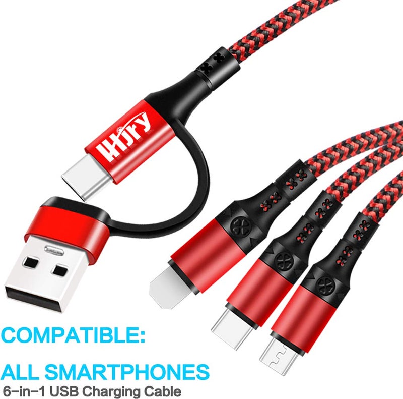 LHJRY Travel Essentials, USB C Multi Charging Cable[3Pack 4ft] 6 in 1 USB A/C to USB C/Micro USB/i-P Connector Multiple Charger Cord for Cell Phone/IP/Galaxy/PS/iPads and More - Image 2