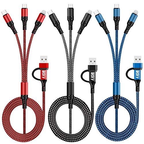 LHJRY Travel Essentials, USB C Multi Charging Cable[3Pack 4ft] 6 in 1 USB A/C to USB C/Micro USB/i-P Connector Multiple Charger Cord for Cell Phone/IP/Galaxy/PS/iPads and More - Image 1