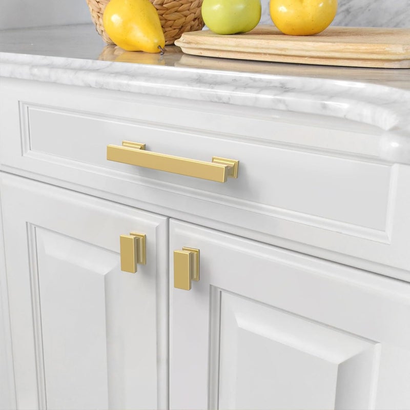 Amerdeco 10 Pack Brushed Gold Cabinet Pulls 3-3/4 Inch(96mm) Hole Center Drawer Pulls Cabinet Hardware Kitchen Cabinet Handles for Bathroom ZH00013 - Image 3