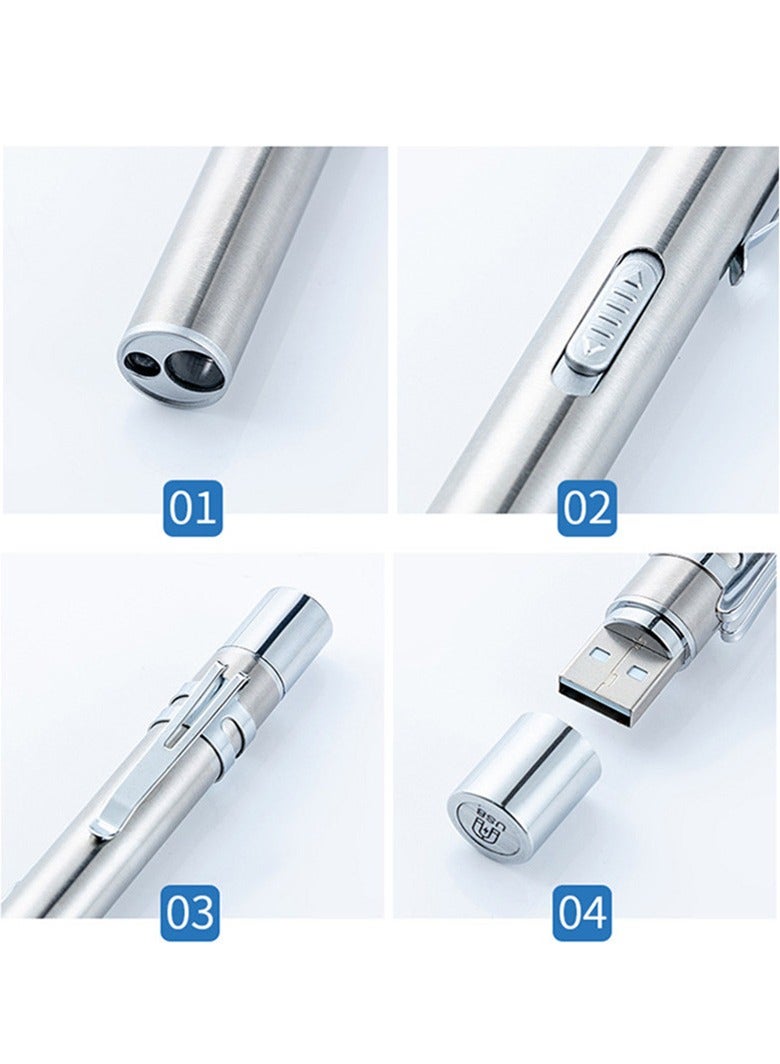 Rechargeable Penlight, Portable And Durable Mini Medical Handy Flashlight, Dual Light Source LED Stainless Steel Nursing Pen Light For Students Doctors Nurses, (1pc, Black) - Image 3
