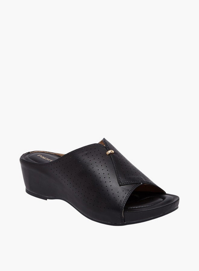 Paprika Women's Perforated Slip-On Peep Toe Sandals with Wedge Heels - Image 4