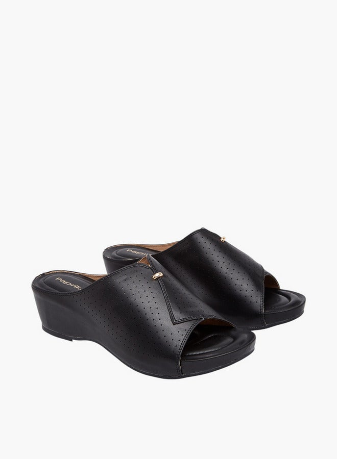 Paprika Women's Perforated Slip-On Peep Toe Sandals with Wedge Heels - Image 1