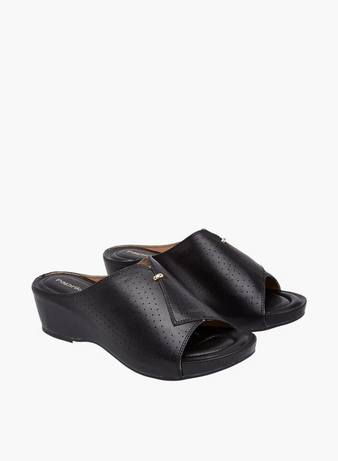 بابريكا صنادل نسائية مفتوحة من الأمام بنعل ويدج وفتحات جانبية