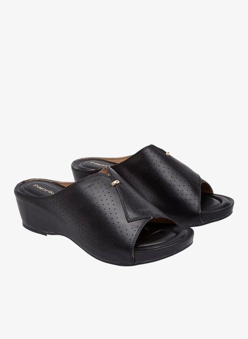 Paprika Women's Perforated Slip-On Peep Toe Sandals with Wedge Heels - Image 2