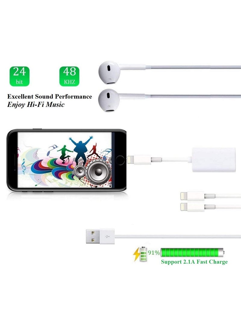 esbeecables - Iphone Adapter and Splitter 2 in 1 Dual Lightning Headphone Jack Aux Audio and Charge Adapter Dongle for Iphone - Image 1