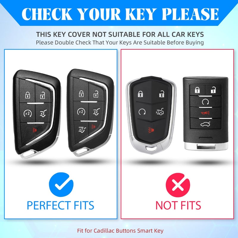QBUC for Cadillac Key Fob Cover with Keychain Soft TPU Protection Case Compatible with 2020-2026 Cadillac Escalade Lyriq Optiq 6-Buttons(Gold Trim Blue) - Image 2