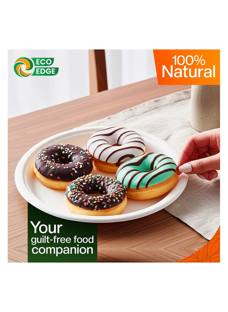 EcoEdge 10 Inch Round White Disposable Sugarcane Fiber Plates (Pack of 25) White | Biodegradable, Earth Friendly, Natural | Toxin-Free, Durable, Versatile, Minimal Impact, Heavy Duty | 100% Recyclable - Image 3