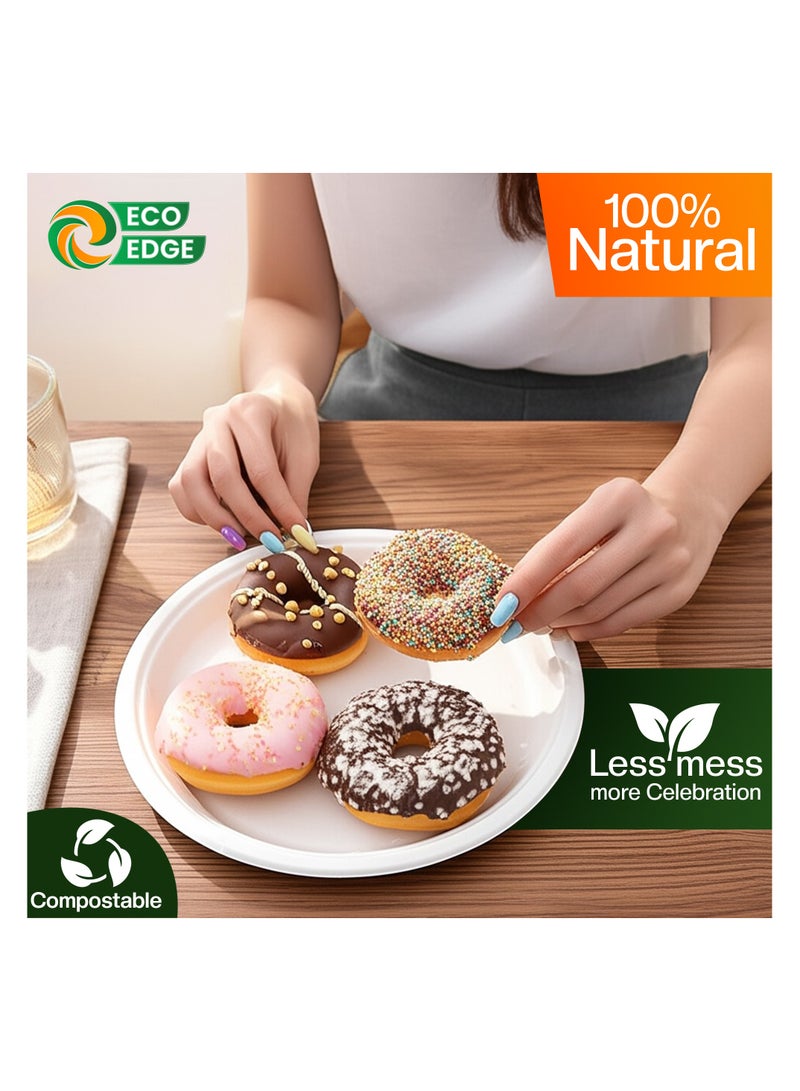 EcoEdge 10 Inch Round White Disposable Sugarcane Fiber Plates (Pack of 25) White | Biodegradable, Earth Friendly, Natural | Toxin-Free, Durable, Versatile, Minimal Impact, Heavy Duty | 100% Recyclable - Image 5