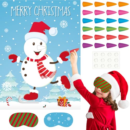 ASTARON Pin The Snowman Nose Christmas Pin The Tail Party Games Activities for Kids 36 Stickers Christmas Party Decorations School Classroom Activities - Image 1