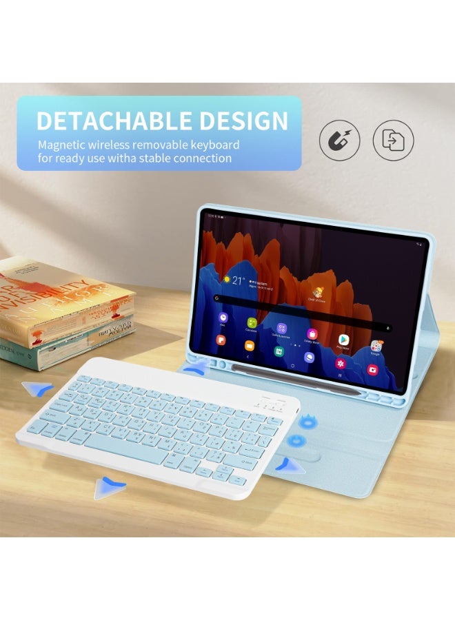 UCHUANG Keyboard Case, Compatible with Samsung Galaxy Tab S7S/S8/S9/S9FE 11-inch Universal Keyboard Case, Magnetic Detachable Wireless Arabic Keyboard with Pen Slot Protective Cover - Blue - Image 3
