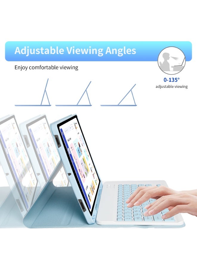 UCHUANG Keyboard Case, Compatible with Samsung Galaxy Tab S7S/S8/S9/S9FE 11-inch Universal Keyboard Case, Magnetic Detachable Wireless Arabic Keyboard with Pen Slot Protective Cover - Blue - Image 5